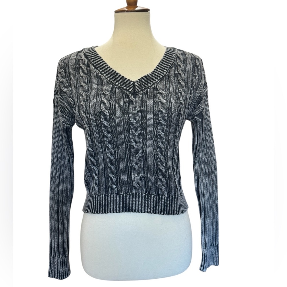 RSQ Charcoal V-Neck Cable Knit Sweater #250